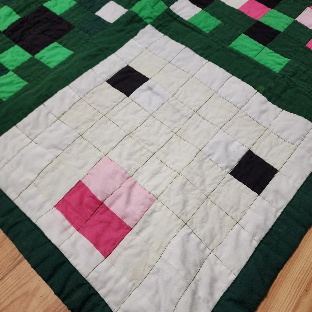 Handmade Minecraft Style Pixel Art Patchwork Quilt Creeper Skeleton 33.5x33.5
